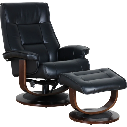 Landry Swivel Pedestal Recliner with Ottoman in Knox Onyx Top-Grain Leather